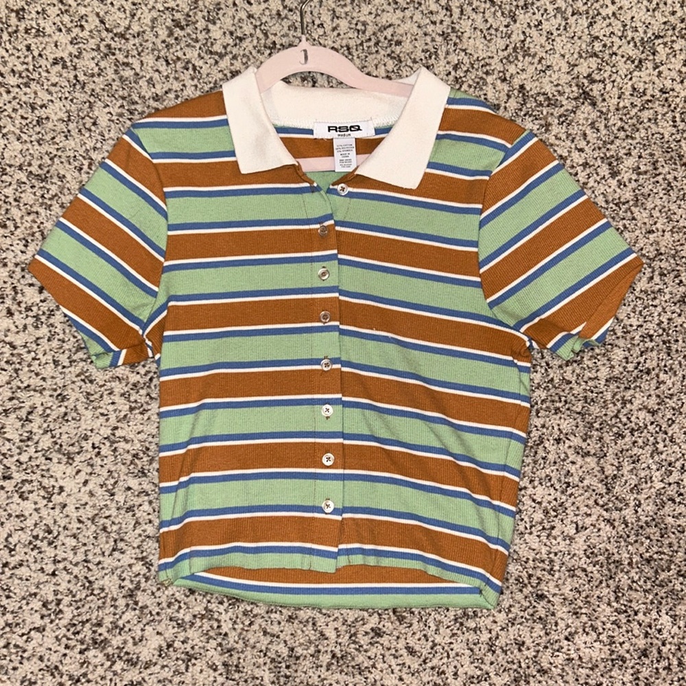 RSQ size M green and brown striped crop top